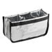 A silver ServIt delivery bag with three compartments.