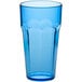 A blue paneled plastic tumbler with a rim.