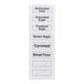 A sheet of rectangular ingredient labels for kitchen storage bins, including labels for flour, sugar, cornmeal, and blank options.