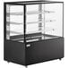 An Avantco black square dry bakery display case with glass shelves.