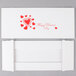 A white rectangular candy box with red hearts and a red heart on it.