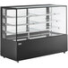 An Avantco black dry bakery display case with glass shelves.