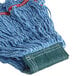 A blue Rubbermaid wet mop with a green strap.