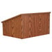 A wooden Oklahoma Sound tabletop lectern with a medium oak finish.