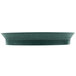 A green oval polypropylene deli server with a rim.