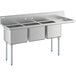 A Regency stainless steel three compartment sink with a right drainboard.