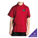 A man wearing a Chef Revival tomato red chef jacket with short sleeves.