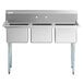 A Regency stainless steel three compartment sink with galvanized steel legs.