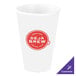 A white Dart foam cup with a red circle and white text.