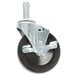 A MetroMax iQ black and metal swivel stem caster with brake.