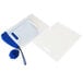 A clear plastic bag with a blue handle.