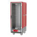 A red and silver Metro C5 3 Series heated holding cabinet with clear door.