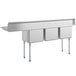 A Regency stainless steel three compartment sink with a right drainboard.