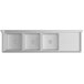 A white square stainless steel sink with three compartments and a circular drainboard.