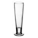 A clear Libbey tall footed pilsner glass with a small base.