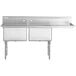 A Regency stainless steel commercial sink with two compartments and a right drainboard.