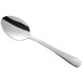 A Delco Windsor III stainless steel serving spoon with a silver handle.