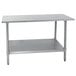 An Advance Tabco stainless steel work table with a galvanized undershelf.