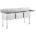 A Regency stainless steel three compartment sink with right drainboard.