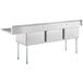 A Regency stainless steel three compartment sink with right drainboard.