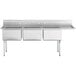 A Regency stainless steel three compartment sink with right drainboard.