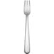 A silver fork with a white handle.