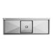 A Regency stainless steel commercial sink with two drainboards and one bowl.