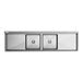 A white rectangular stainless steel Regency sink with two square compartments and drainboards.