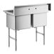 A Regency stainless steel two compartment commercial sink with stainless steel legs and cross bracing.