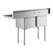 A Regency stainless steel two compartment sink with right drainboard and galvanized steel legs.