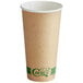 A brown EcoChoice paper hot cup with green text.