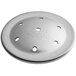 A stainless steel circular disc with 7 holes.