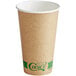 a brown paper cup with a lid