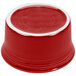 A red Fiesta china ramekin with a white rim.