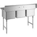 A Regency stainless steel three compartment sink with stainless steel legs and cross bracing.