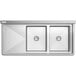 A Regency stainless steel two compartment sink with a left drainboard.