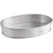 A silver oval shaped tray with a lattice pattern.