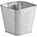 A silver square Tablecraft stainless steel fry cup with a diamond pattern.