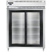 A Continental Refrigerator reach-in refrigerator with double sliding glass doors.