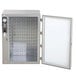 A large metal cabinet with a door open.