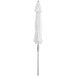A white Lancaster Table & Seating umbrella on a metal pole.