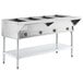 A large stainless steel ServIt electric steam table with an adjustable undershelf.