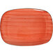 A red rectangular porcelain platter with black accents.