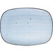 A white rectangular porcelain platter with a blue border.