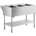 A stainless steel ServIt three compartment food warmer on a counter.