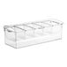 A Tablecraft clear 5-compartment condiment bar on a counter.