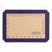 A rectangular purple Baker's Lane silicone baking mat with a ruler on it.