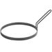 A round metal pan with a black handle.