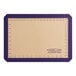 A rectangular purple silicone baking mat with measurements.