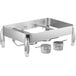 A silver rectangular Acopa Manchester chafer stand with two fuel holders on a counter.